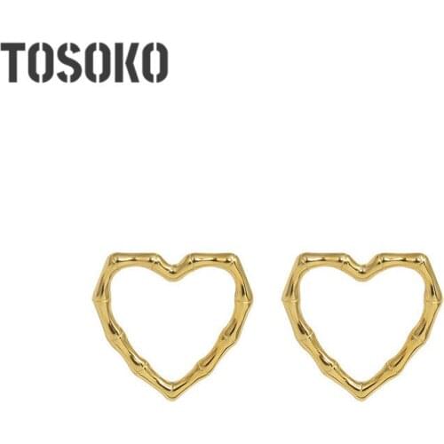 TOSOKO Stainless Steel Jewelry Bamboo Handmade Earrings Sweet Retro Love Earrings For Women BSF496