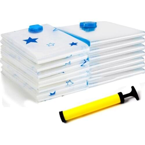 6pcs/pack Vacuum Storage Bags With Hand Air Pump Reusable Vacuum Compression Foldable Home Travel Organizer For Clothes Quilt