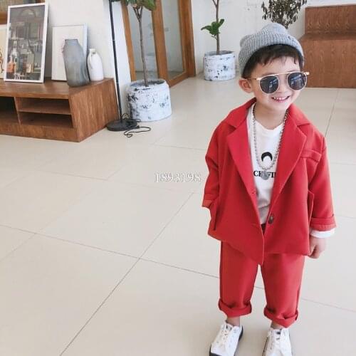 Spring 2021 Children Casual solid color Suit Set Boys Blazer Pants 2pcs Clothing Set Kids Birthday Party Costume