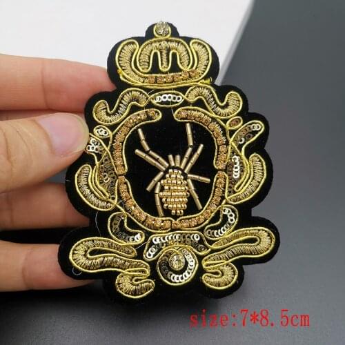 Badge Cloth Patch Crown Spider Beaded Bead Tube Hand-sewn Chain Golden Yellow Embroidered Cloth High Punk Decorative Sticker