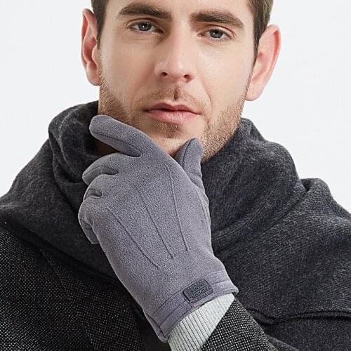Suede mens winter warm gloves plush plush touch screen driving cycling sports windproof outdoor