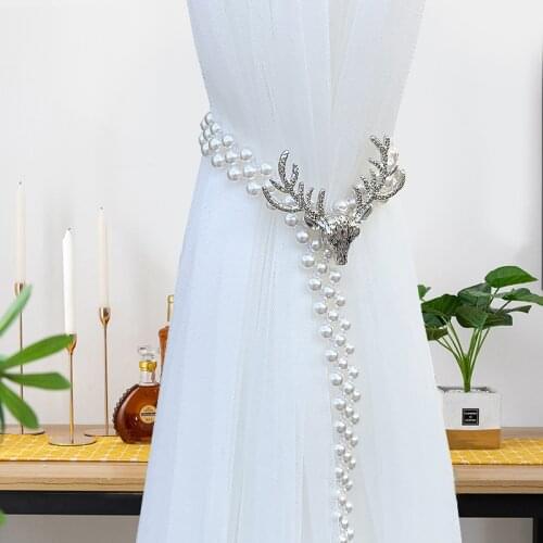 Stretch Curtain Tieback Nordic Curtains Rope for Living Room Bedroom Alloy Curtain Accessories Buckle with Pearl Home Decor