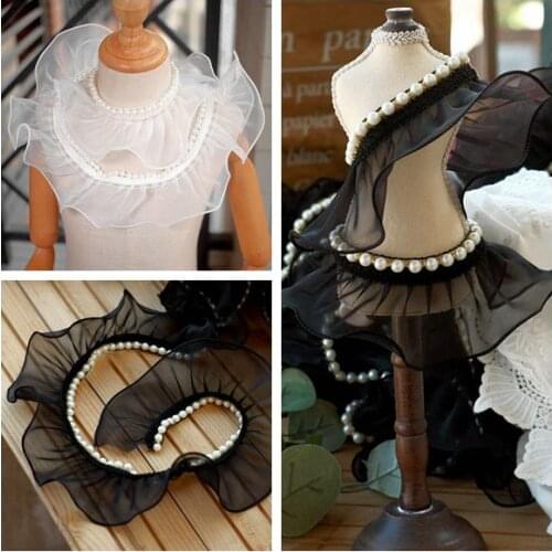 Organza Pearl Wave Lace Double-layer Mesh Lace Standing Neckline Lace Cuffs Clothing Decoration DIY Accessories