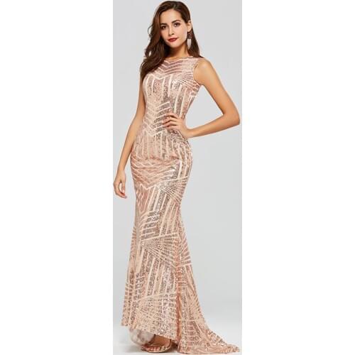 Tanpell sequins long evening dresses scoop sleeveless floor length sweep train mermaid dress women formal custom evening gown