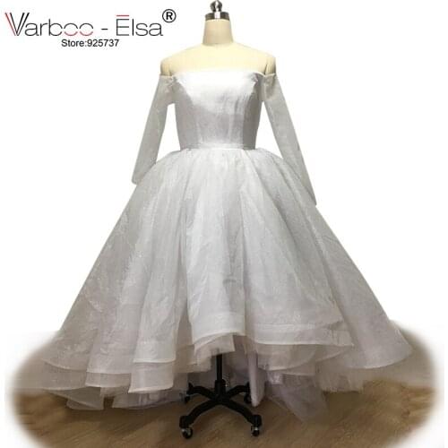 VARBOO_ELSA Long Sleeve Boat Neck Sexy Prom Dress High Low Evening Dress White Sequined Special Occasion Dress 2018 Custom Black