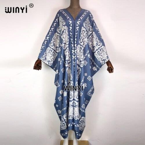 WINYI 2021 Spring sunmer Kuwait Vintage Maxi Dress Womens Fashion Batwing Sleeve Flower Print Loose Plus Size Maxi Dresses