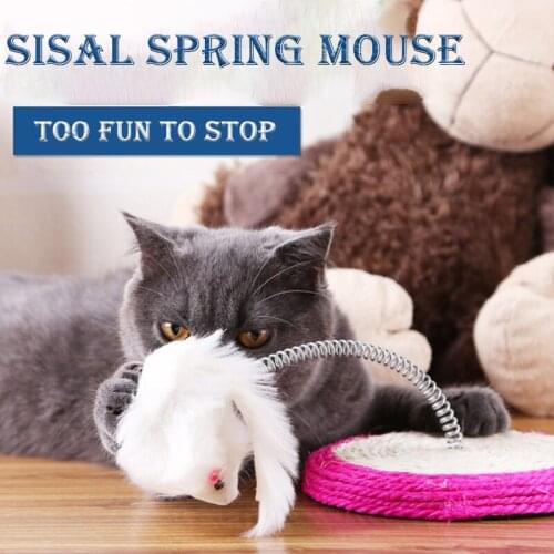 1PC Durable Kitten Toy Sisal Spring Plate Plush Mouse Play Plate Puzzle Interactive Feather Self-Hey Cat Scratching Board Toys