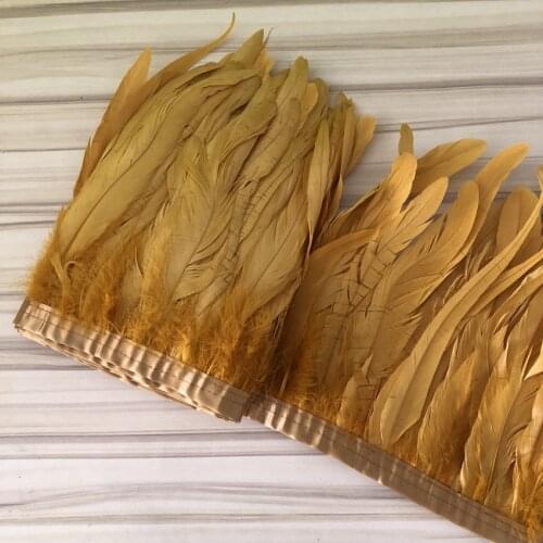 10 Meters Gold Rooster Feather Trim Ribbon 10-12 inch Chicken Feathers for diy crafts Dress Clothing Sewing Decoration Accessory