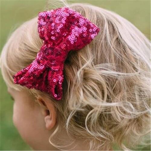 10Pcs Baby girls hairclips shiny Sequin Barrettes Bling Bling Big Bows Hair Clips Headbands Boutique girl Accessories