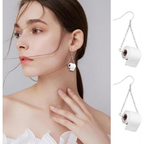 2020 Handmade Toilet Paper Roll Earrings Women Personality Roll Ear Hook Toilet Paper Design Earrings Funny Jewelry Wholesale