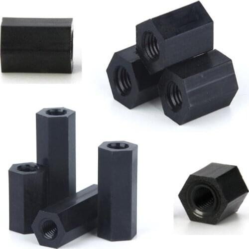 25PCS M2 M3 M4 Spacer Nylon Black Hex Female Standoff Nylon Double Pass Plastic Hexagon Thread