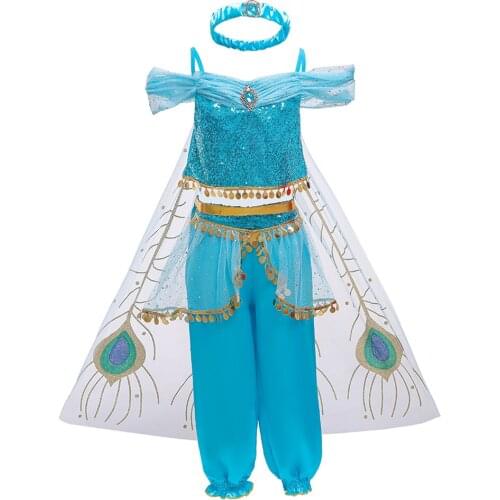 Aladdin Fairy Tale Sets Headband Cosplay Fancy Masquerade Tutu Princess Children Infant Summer Dress Kids Vestidos Girls Clothes