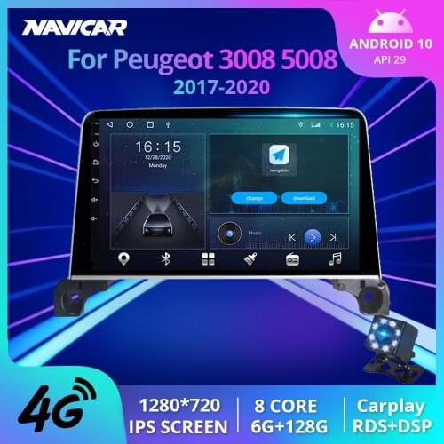 NAVICAR 2Din Android10 Car Radio For Peugeot 5008 4008 3008 2017-2020 GPS Navigation Stereo Receiver Auto Radio Car Receiver IGO