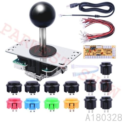 Black Color 4way/8way Sanwa style joystick with Sanwa style push buttons with Zero delay USB Control Board for Arcade Game Parts