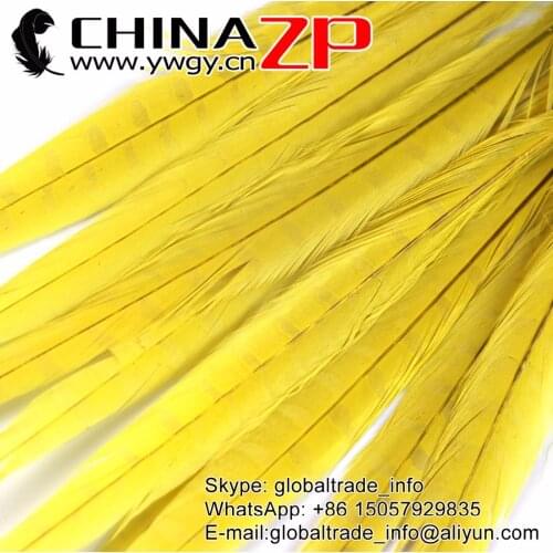 CHINAZP Factory 100pcs/lot 30-35cm length Top Quality Yellow Dyed Ringneck Pheasant Tail Feathers