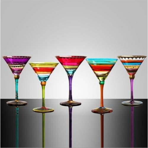 Colored Goblet Wine Champagne Water Glass Pressed Blue Pink Glass Goblets Vintage Glass Cup wine glasses