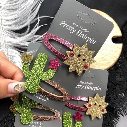 Childrens bangs hairpin Cartoon cute Cactus sun Sequin BB Hair Clips Girls Hair Accessories Children Headwear Baby Hair Clips