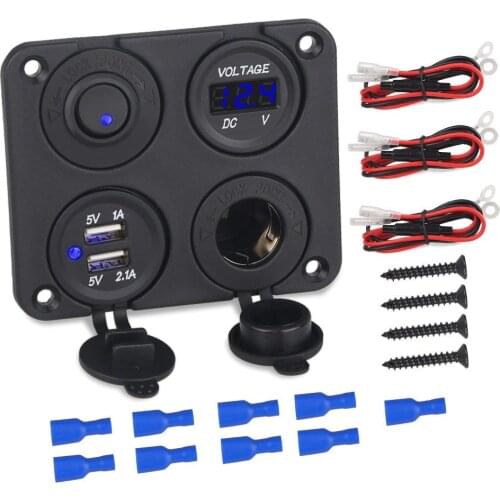DIY 4 Hole Switch Panel Waterproof Voltmeter 3.1A Dual USB Charger Cigarette Lighter Socket For RV Car Boat Vehicles Truck Yacht