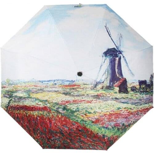 Oils Dutch Windmill Three Folding UV Umbrella High-quality Silver Plastic Thicker Carom Cloth Stainless Steel Pipe Bumbershoot