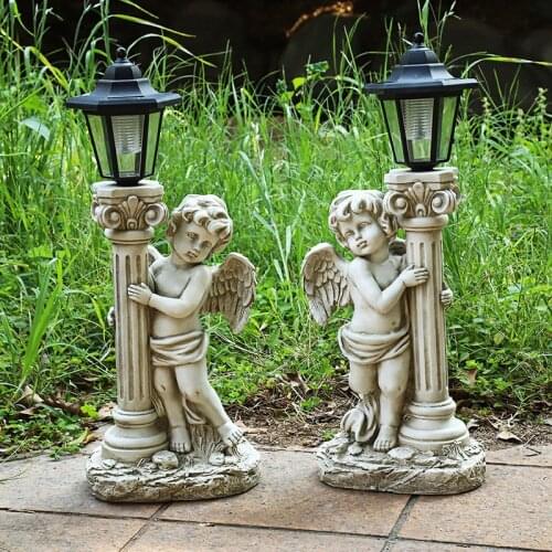 Hot 49cm Antique Angel Sculpture Courtyard Furnishings Indoor and Outdoor Solar Street Lamp Garden Landscape Decoration Crafts