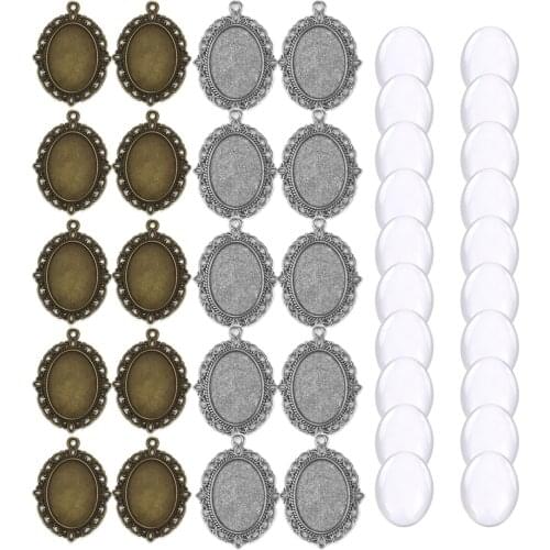 40pcs Oval Pendant Base Setting Glass Cabochons 18x25mm Cameo For DIY Jewelry Making Pendants Blank Tray Bezels