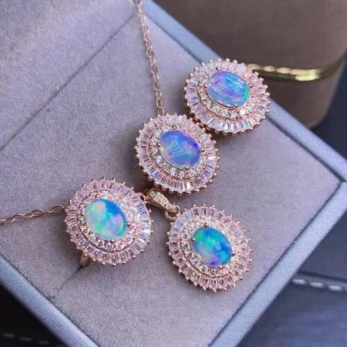 S925 Silver Natural Blue Topaz 4Pcs Jewelry Sets Ring Pendant and Earrings For Women Wedding Fine Jewelry November Birthstone