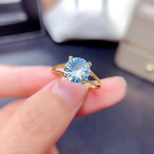 Exquisite Blue topaz ring and necklace jewelry set 925 silver gold plated natural gem fireworks cut birthday girl party gift