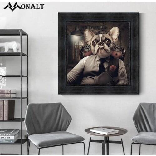 Wear A Suit Smoking Monkey and Funny Dog Driving Sports Car Canvas Poster Vintage Anime Abstract Wall Art Decor Room Painting