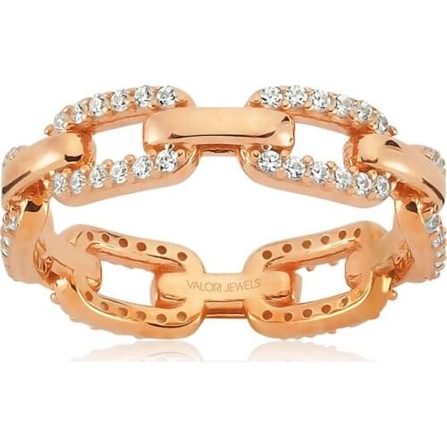Valori Jewels Round Chain, Zirconia White Gemstone, Rose Gold Plated, Sterling Silver Ring