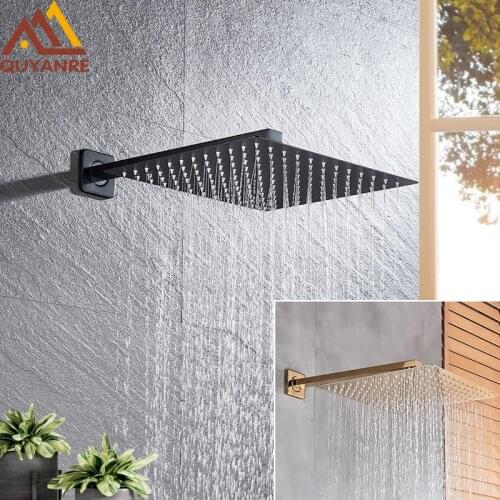 Matte Black Gold Shower Faucets 8/10/12“ Rainfall Ultrathin Shower Head With Wall Mounted Shower Arm Bathroom Shower Accessories