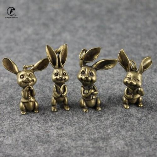 Copper Rabbits 4 Styles Miniatures Figurines Small Ornaments Vintage Brass Animal Home Decor Desk Decorations Key Rings Pendants