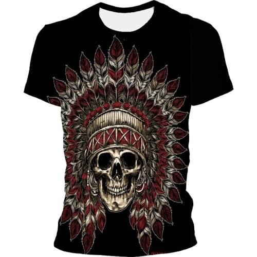 Mens 3D printed summer short-sleeved polyester fashion skull oversized T-shirt 3D printed sports T-shirt cool breathable top