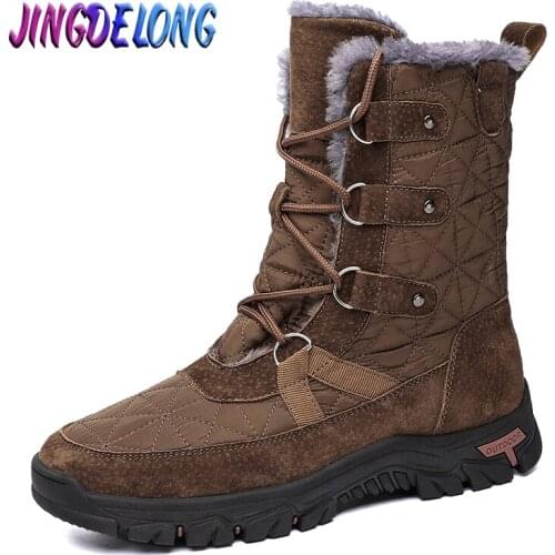 Brand Mens Snow Boots Mid-Calf Mens Platform Boots Plush Warm Mens Winter Boots Winter Mens Western Boots Work Shoes