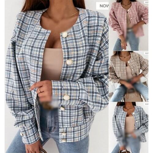2021 fashion new hot style autumn and winter plaid long-sleeved short jacket womens clothing fall jacket for women