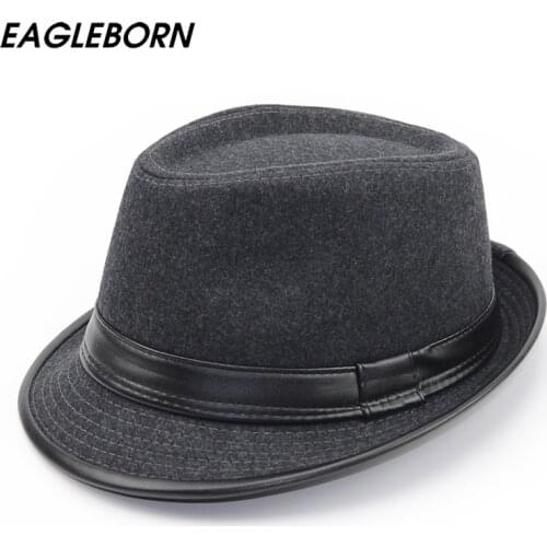 2020 New Spring Autumn British Men Fedoras Felt Middle-aged Men Jazz Church Hat Black Gray Fedora Gentleman Top Hat High Quality