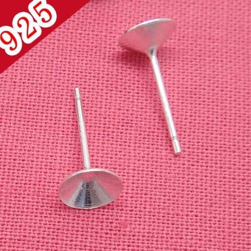 10pcs/lot 4mm/6mm 925 Sterling Silver Earrings Settings Earring Post Bowl Base Pins Settings DIY Jewelry Making