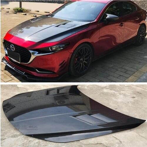 High quality Carbon Fiber Clear Glass Front Bumper Engine Hood Vent Cover Fits For Mazda3 Axela 2020 2021 2022