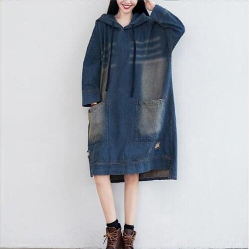 Casual Denim Dress Women Long Sleeve Dress Loose Irregularity Denim Shirt Dress Cowboy Fashion Mini Dress