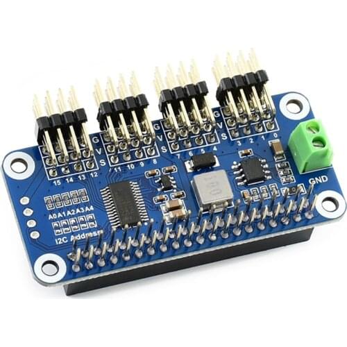 Raspberry Pi 4 Servo Driver Board 16-channel 12-bit Resolution Curved Pin Version Suitable for Jetson Nano and RPI 3B+ / 3B / 2