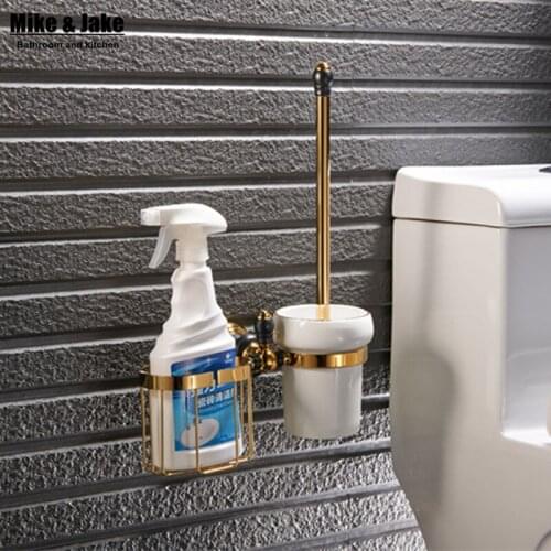 Luxury golden plated finish toilet brush holder with shelf household bathroom brush holder toilet brush kit bathroom accessories