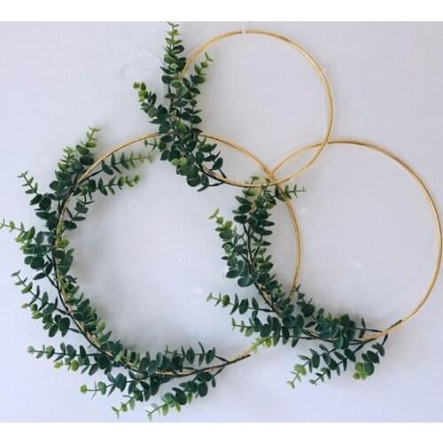 Christmas Decoration Metal Iron Gold Wreath Wedding Decor Floral Hoop Hanging Ornament Garland Artificial Flowers For Home Decor
