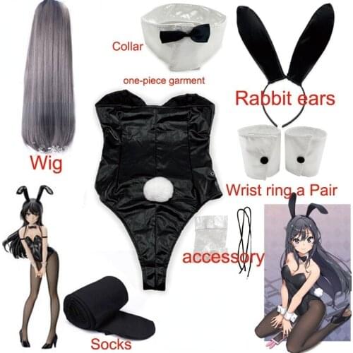 Sakurajima Mai Cosplay Costume for Bunny Girl Halloween Funny Costume Black Stockings