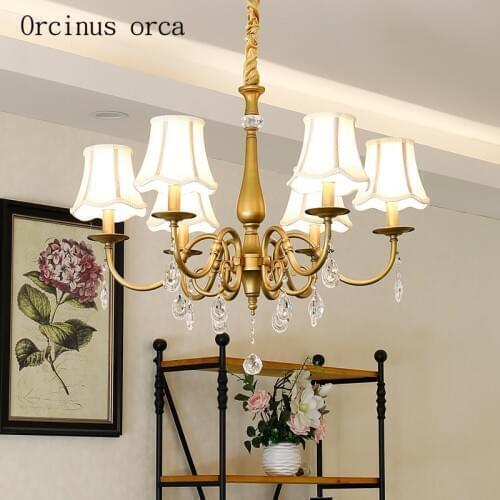 American style rural copper crystal chandelier living room bedroom European garden creative personality golden crystal lamp