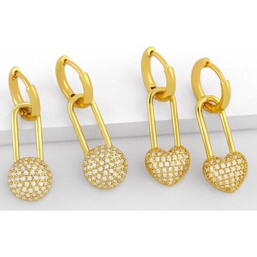 FLOLA Small Heart Drop Earrings For Women White Stone Circle Round Huggie Earrings Hanging Cubic Zirconia Tiny Jewelry ersv44