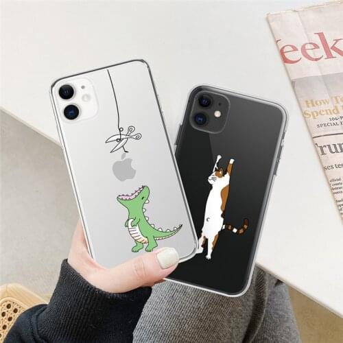 Ottwn Cute Clear Cartoon Dinosaur Plant Phone Case For iPhone 12 Mini 11 Pro Max X XS XR SE 2020 7 8 Plus Shockproof Back Cover
