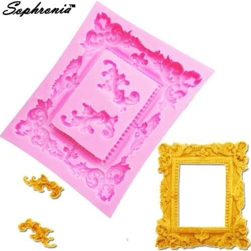 Sophronia M413 Classical Frame Silicone Molds Border Fondant Cake Decorating Tools Gumpaste Chocolate Mold Tools 9.1*6.8*0.8CM