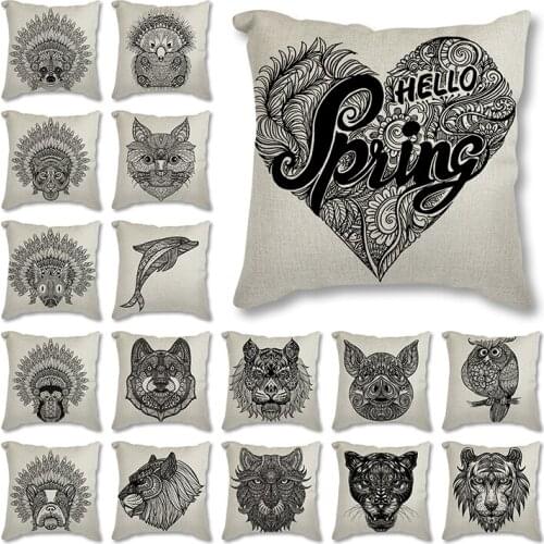 Owl, Lion, Orangutan, Lying Printed Cotton Linen Cushion Cover animals Home Decor Pillowcase Octopus Sofa Pillow cover