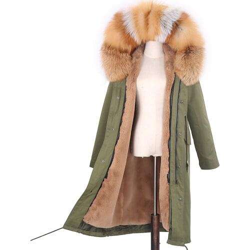 2021 Women Winter Jacket Long Cotton Padded Coat Natural Fox Fur Hooded New Fashion Vintage Thick Warm Fur Parkas