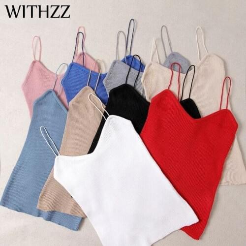 WITHZZ Knit Bottoming Simple Female Sexy Vest Camisole Sleeveless T-Shirt Womens Spring Clothes Tops Three Pieces