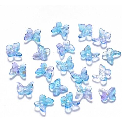 100pcs Two Tone Transparent Spray Painted Butterfly Glass Charms For DIY Bracelet Necklace Decor Making with Glitter Powder